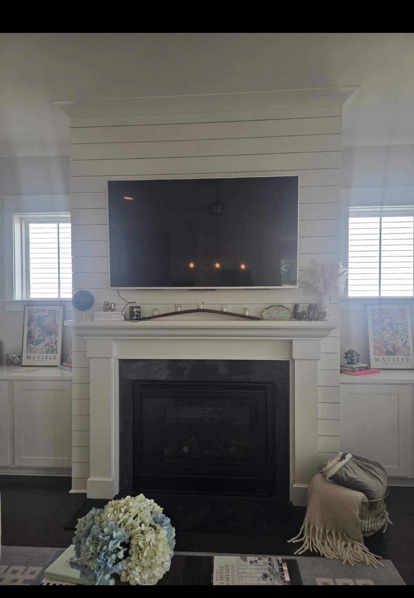 Fireplace with shiplap before